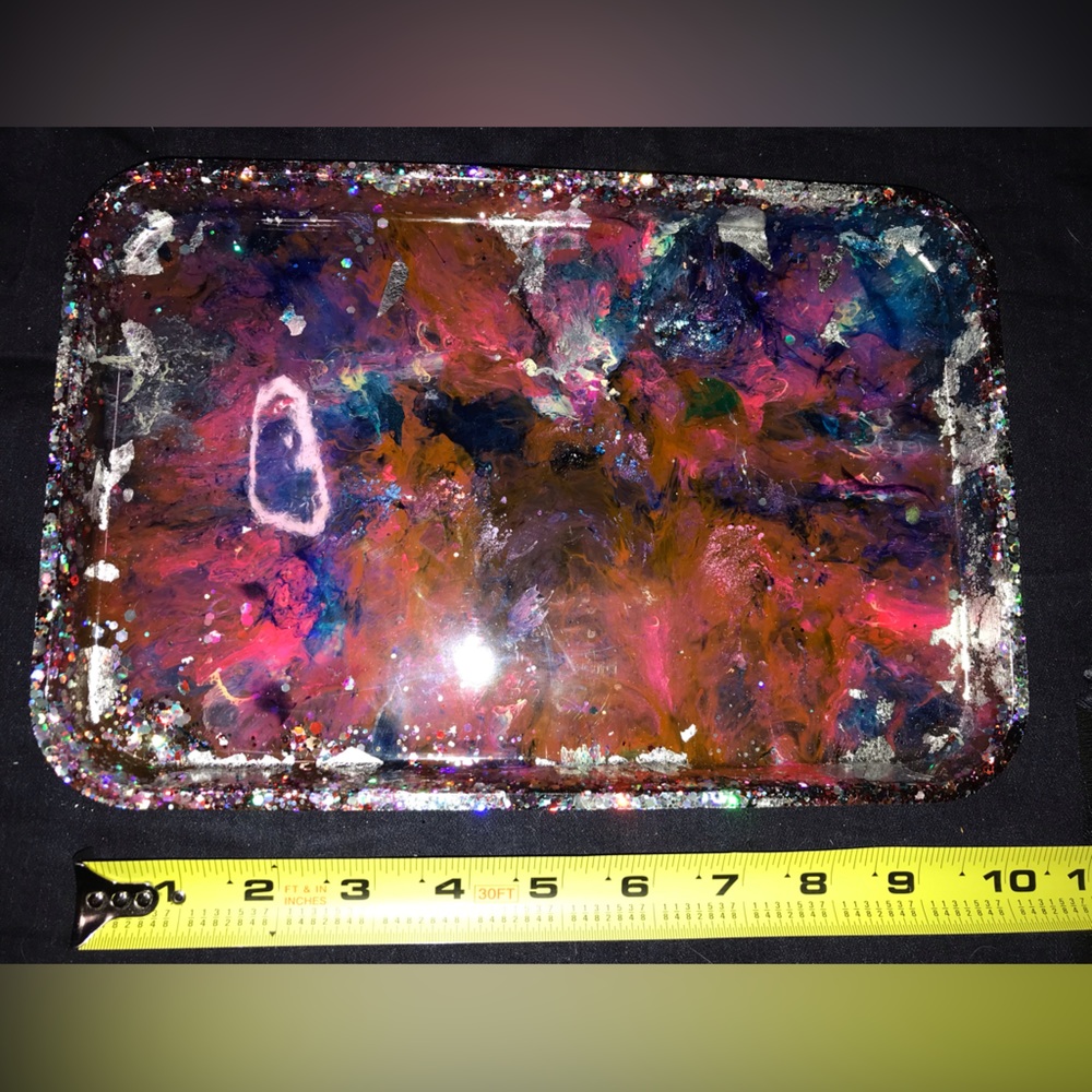 Metallic Epoxy Resin Casted, Mixed Media Multipurpose Tray